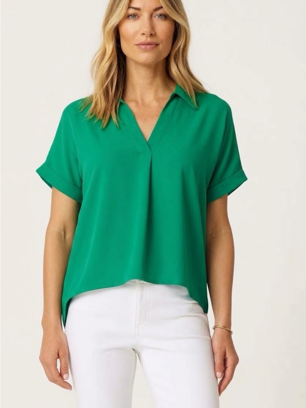 J Jill Wearever Easy-Care Button-Back Top Green Plus Size 4X Style 267551